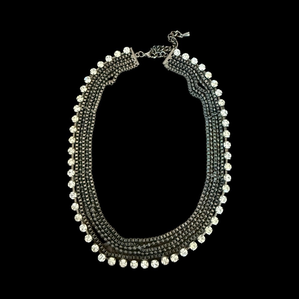 Silver Rhinestone Multi-Layer Statement Necklace … - image 1